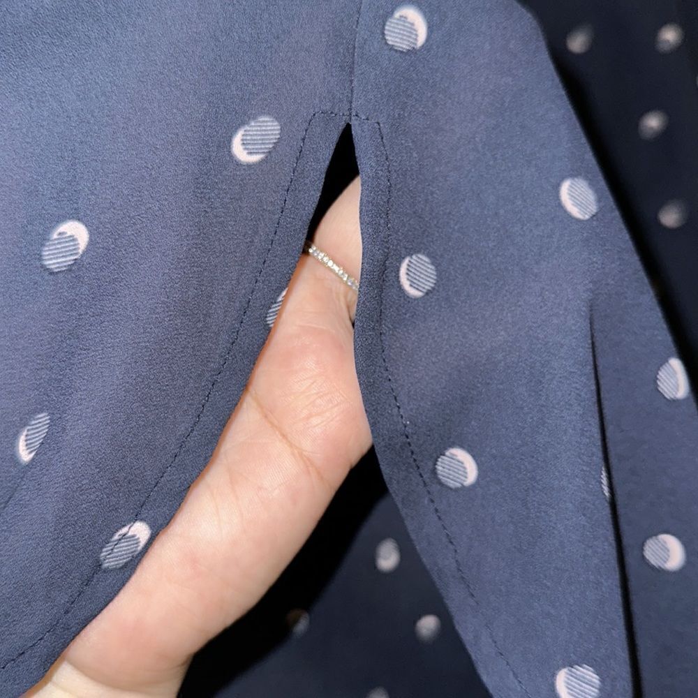 Jeanswest 10 Navy Blush Pink Polka Spotted Button Front Long Sleeve Blouse - Picture 9 of 13